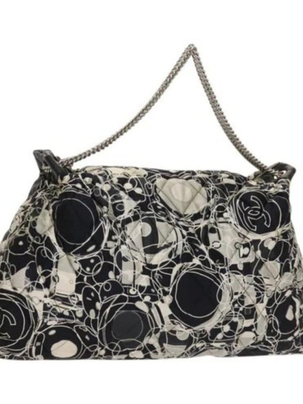 CHANEL Matelasse Chain Shoulder Bag Silk Black Silver CC Auth 120924